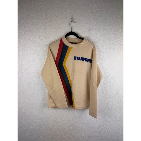 Vintage Stanford Sweater Bary Knitwear Wool Medium Cream Rainbow Stripe - Picture 1 of 10